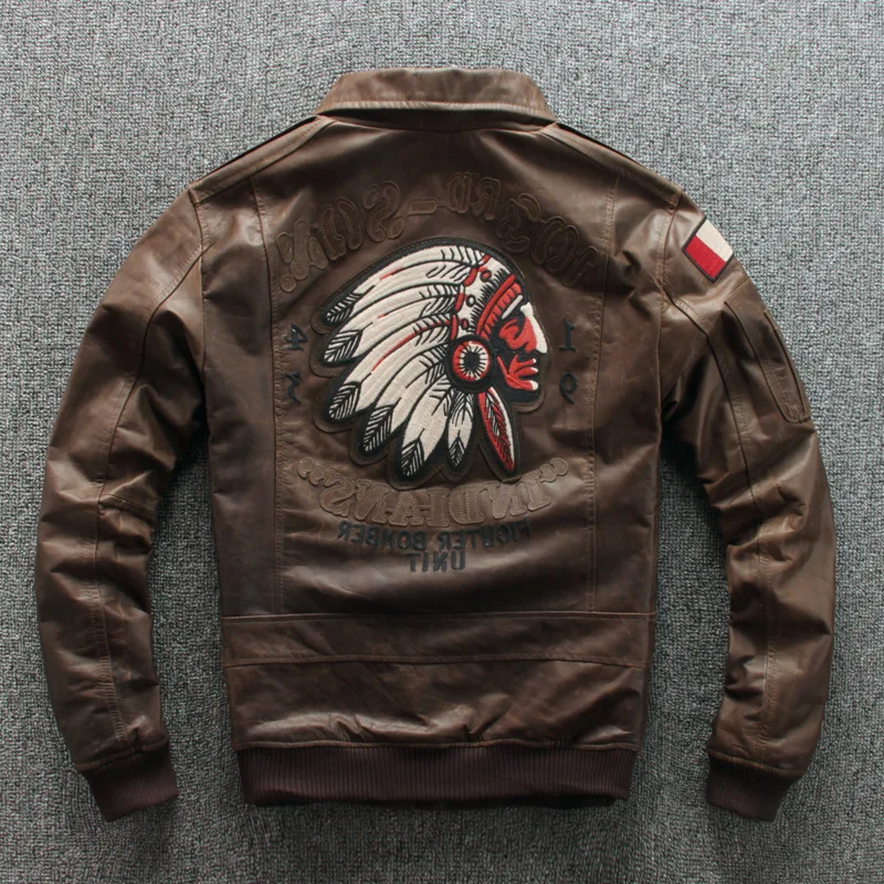 

Leather 2021 Genuine Lacket Men's Head Layer Cowhide Slim-Fit Indian Embroidered Motorcycle Leather Jacket