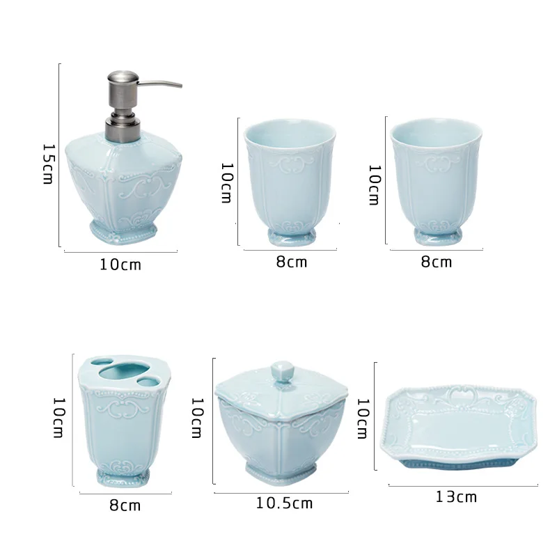 

WSHYUFEI Exquisite ceramic bathroom six-piece suit couple wash set lotion bottle toothbrush holder soap dish bathroom supplies