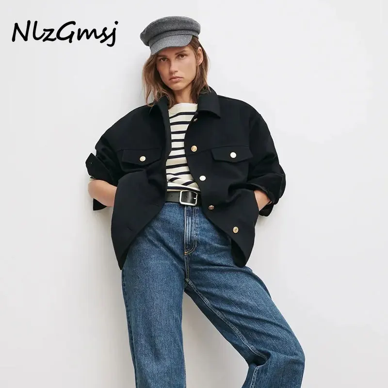 

Женская Осенняя шерстяная рубашка Nlzgmsj Za 2021, Куртки Оверсайз, женская модная однобортная длинная свободная верхняя одежда на пуговицах, 202111