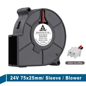 1 шт. Gdstime 75 мм 7525 24 В 2Pin 75x75x25 мм радиатор бесщеточная турбоцентрифуга постоянного тока охлаждающий вентилятор вытяжной вентилятор 3200 обмин