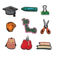 9pcs school theme pvc accessories book pen ornaments fit for croc shoes charms party gift