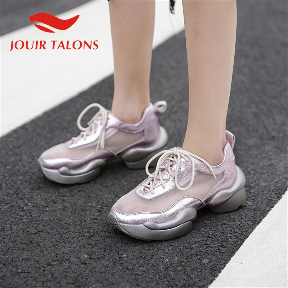 

JOUIR TALONS 2020 Brand Design Genuine Leather Women Boots Wedges Round Toe Platform Cross-tied Summer Leisure Women Shoes