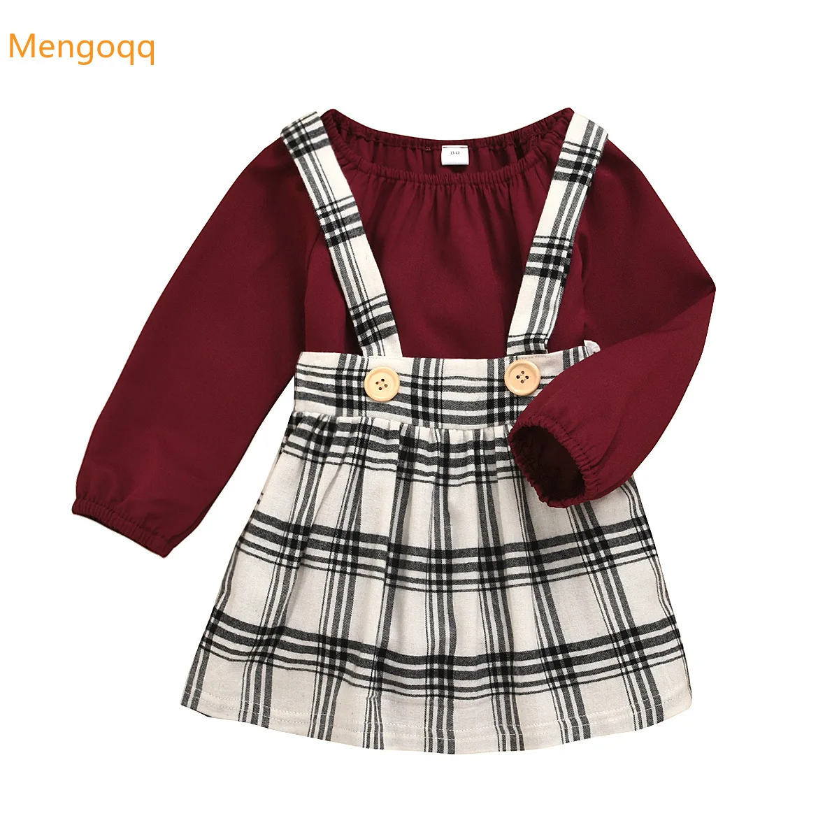 

2 шт., клетчатое платье на бретелях, с длинным рукавом