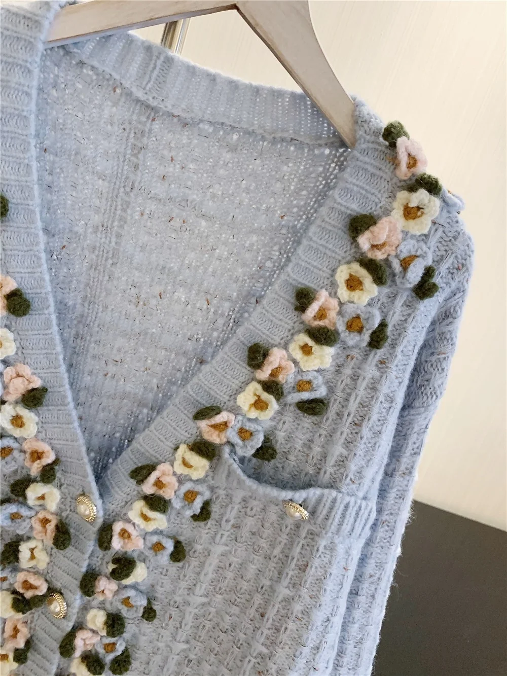 

2020 Autumn New Handmade Three-Dimensional Flowers Thickened Crochet Sweater Coat