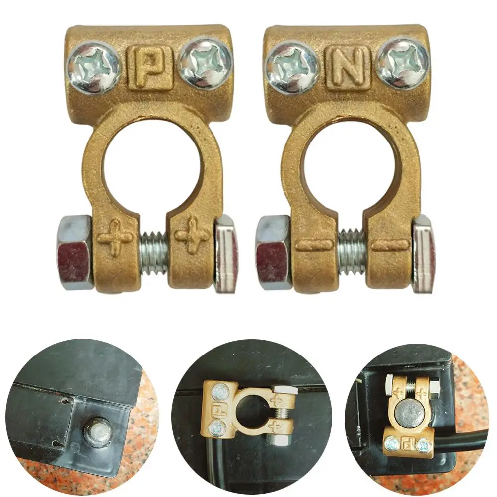 

1Pair Car Battery Terminals Clamps Connection Positive Negative Brass Cables Connectors Battery Terminal for Car Truck RV Ship
