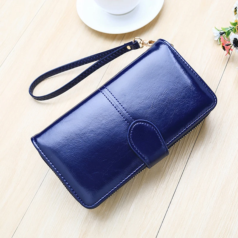 

2020 New Women Oil Wax Leather Wallet Female Purses Big Capacity Hasp Zipper Purse Ladies Long Wristlet Clutch Coin Card Holders