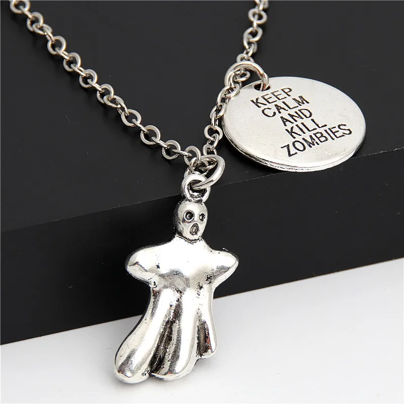 1pc Keep Calm And Kill Zombies Words Ghost Pendant Necklace Halloween Jewelry Gift For Friend Diy Handmade E2009 | Украшения и