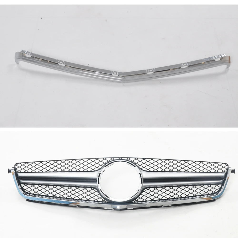 

For Mercedes-Benz 2008-2011 W204 C-Class C63 AMG Only Front Grille Grill Silver With Frame Cover Trim Car Upper Bumper Hood Mesh