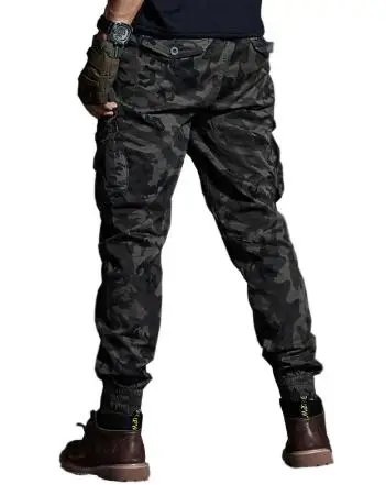 

LINJY High Quality Khaki Casual Pants Men Military Tactical Joggers Camouflage Cargo Pants Multi-Pocket Fashions Black Army