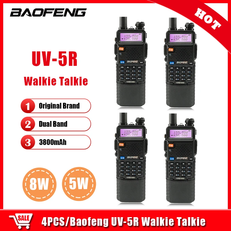 

4 шт., Двухдиапазонная рация Baofeng, 3800 мАч, VHF, UHF, 5 Вт, 8 Вт