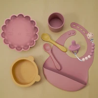 new designed 5pcs gift feeding childrens tableware waterproof baby bibs dishes plates food tray gadget spoons sippy cup