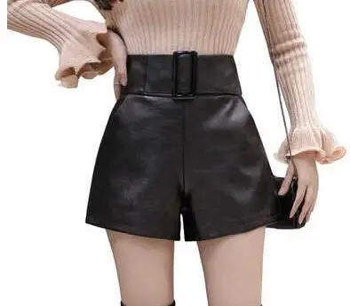 2020 PU искусственная кожа шорты женские с высокой талией широкие ноги Короткие