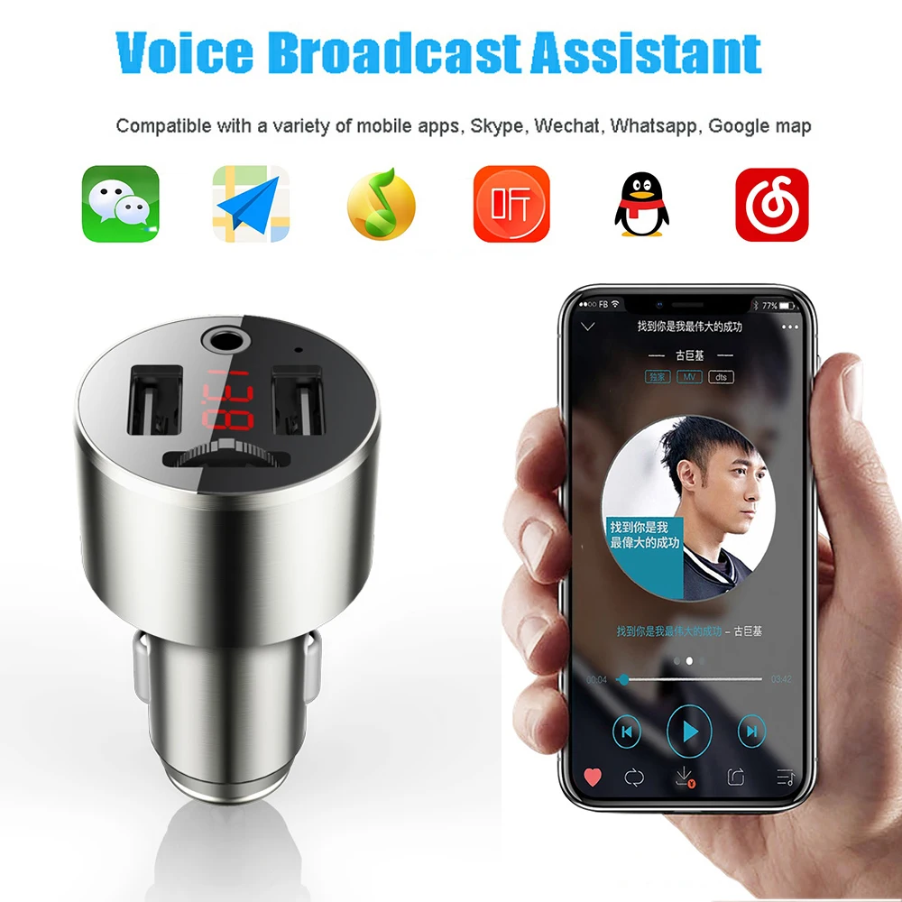 JINSERTA автомобильный громкой связи Bluetooth 5,0 fm-передатчик AUX Выход MP3-плеер 4.8A двойной зарядное устройство usb Поддержка U диск воспроизведения музыки