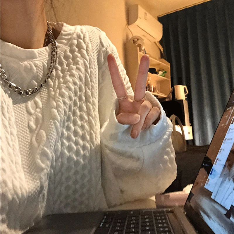 

Свитшот женский оверсайз в стиле Харадзюку, повседневная однотонная одежда в Корейском стиле на осень, с длинным рукавом, свободный винтажн...