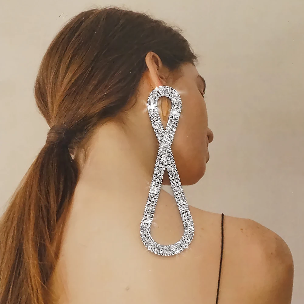 

Новое поступление модный белый кристалл, Длинная кисточка длинные висячие серьги для женщин Висячие серьги свадебные серьги