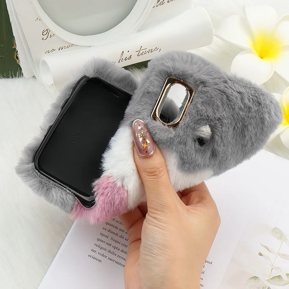 Fur Winter Warm Soft TPU Case for Samsung Galaxy S20 Ultra S10e S10 S7 Edge Note 9 8 S9 S8 Plus Plush Rabbit Phone Cover | Мобильные