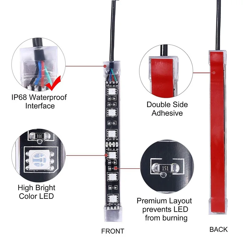 Светодиодная неоновая лента RGB для мотоцикла гибкая Водонепроницаемая
