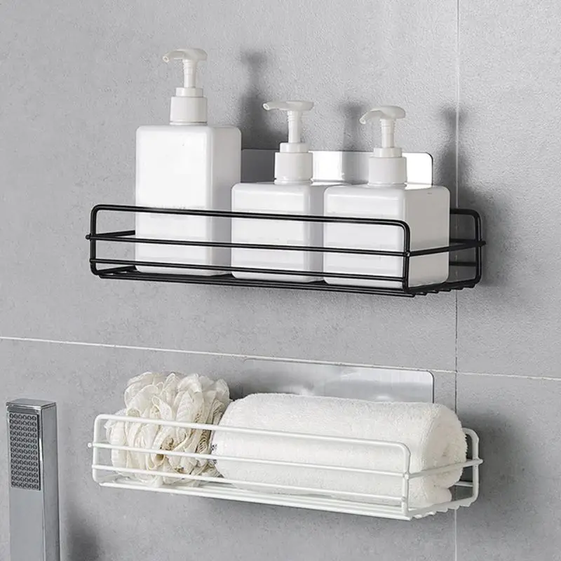 

1PC 2 PCS Bathroom Shelf Corner Storage Rack Organizer Shower Wall Shelf Adhesive No Drilling Iron Kitchen Bathroom Shelve