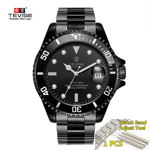 Tevise Top Brand Luxury Men Mechanical Watches Automatic waterproof Stainless Steel Men Wristwatches Relogio Masculino - Цвет: 3-black-black