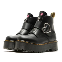 punk sweet love metal buckle black martin boots thick soled japanese retro short boots british college front zipper heightening