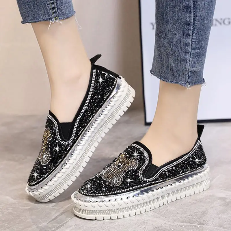 

Single Shoe Women Spring New Thick Soled Casual Designer Shoes Women Luxury2021 Brand Lofo Shoes Bling Shoes for Women Flats