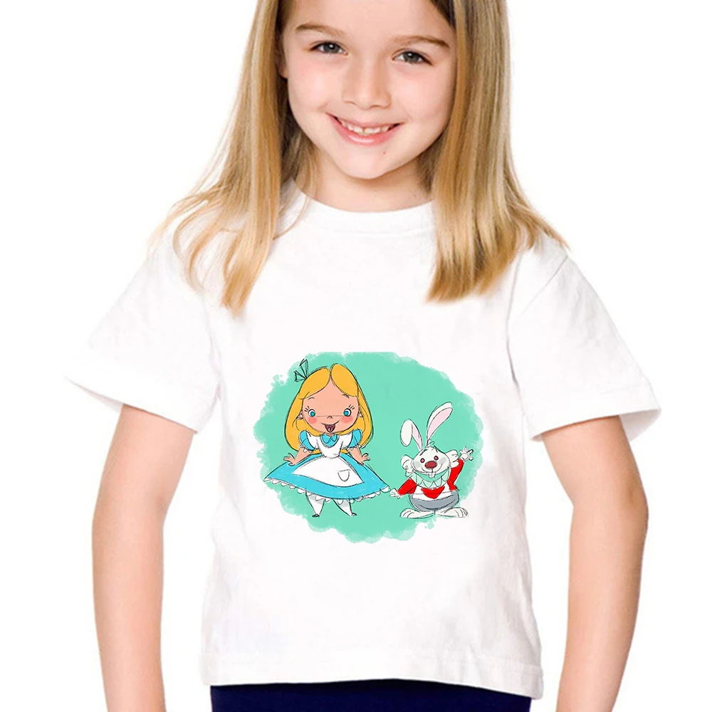 

Kawaii Funny Alice Printed Kids Shirt Disney Alice in Wonderland Fashion Baby Clothes Cartoon Hot Sale Girl Top Tee French