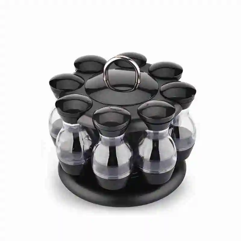 

8PC Rotating Cruet Condiment Seasoning Jars Spices Bottles Storage Shakers Holder Kitchen Salt Sprays Organizer Pepper