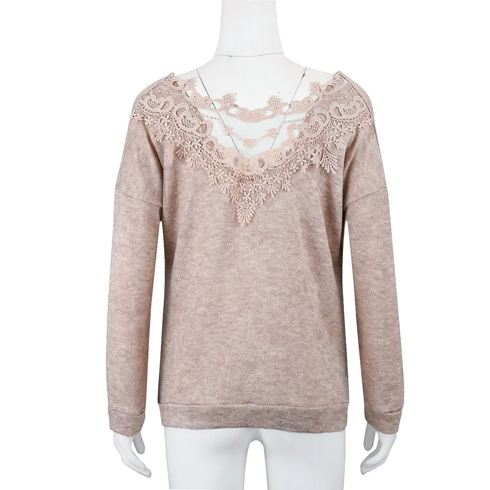 Осенняя Женская одежда сексуальный элегантный кружевной пуловер с открытой