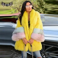 2022 winter fashion yellow fox fur coat for women with big collar full pelt genuine fox fur jacket long natural fur coats luxury