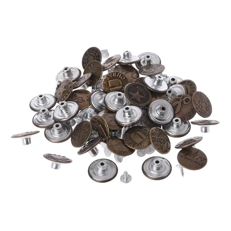

50pcs Mixed Style Metal No Sew Replacement Repair Jean Pants Buttons 20mm DIY Craft Accessories BX0D
