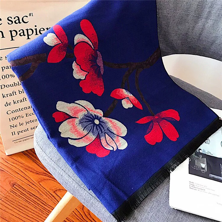 Зимний кашемировый шарф для женщин, теплые шарфы из пашмины, Модный Цветочный платок с принтом, шали и шарфы для женщин