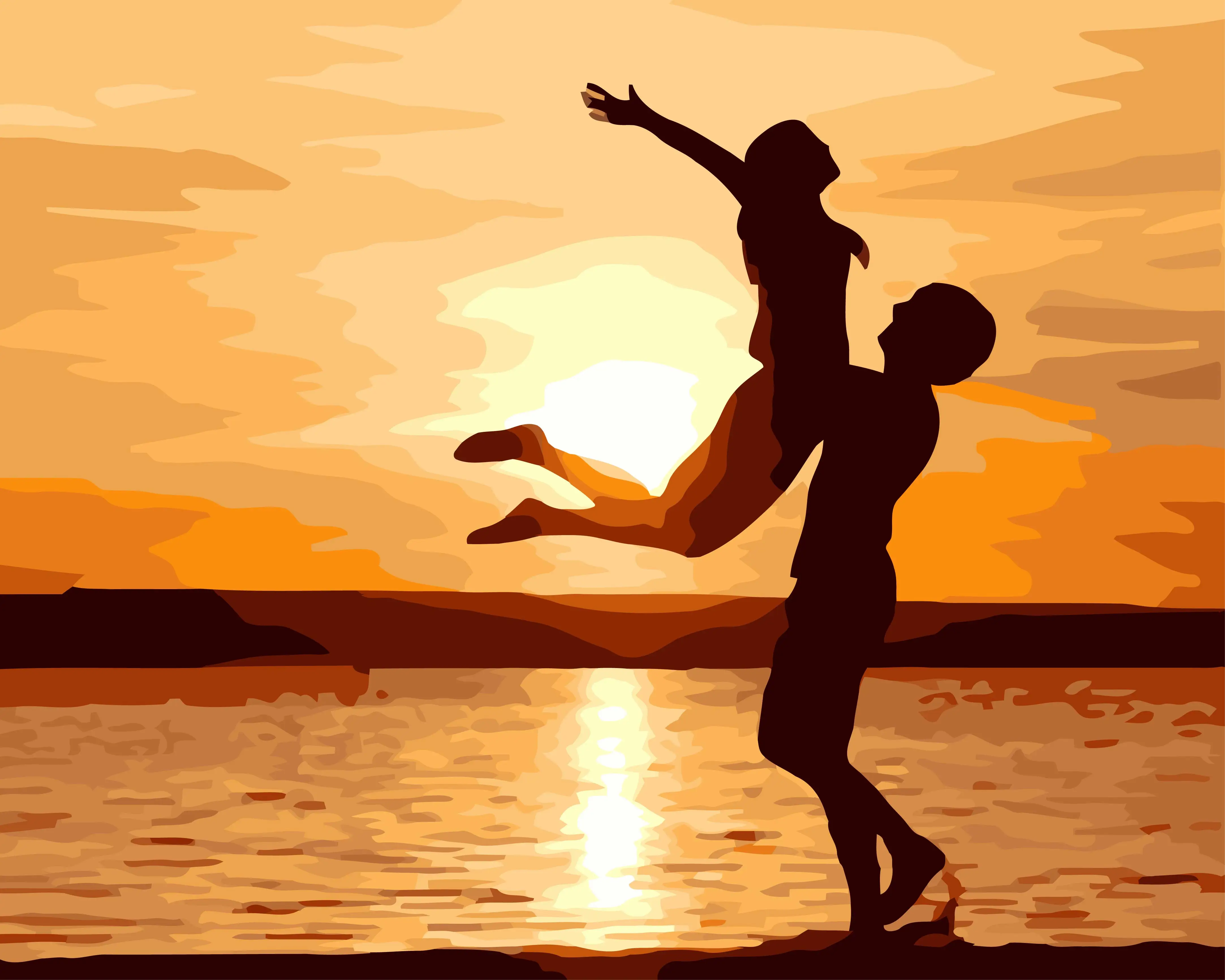 

New digital painting DIY digital painting "sunset couple" digital painting with frame gift home decoration
