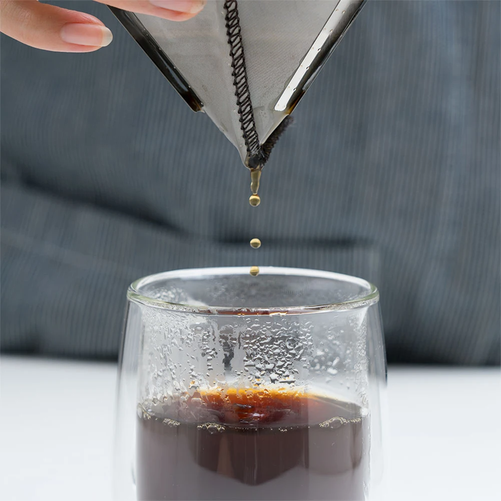 

2pcs Flexible Easy Clean Tool Home Universal Reusable Drip Stainless Steel Mesh Paperless Coffee Filter Pour Over Office Simple