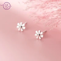 genuine 925 sterling silver stud earrings seven petal flower small ear jewelry stylish temperament earrings for women