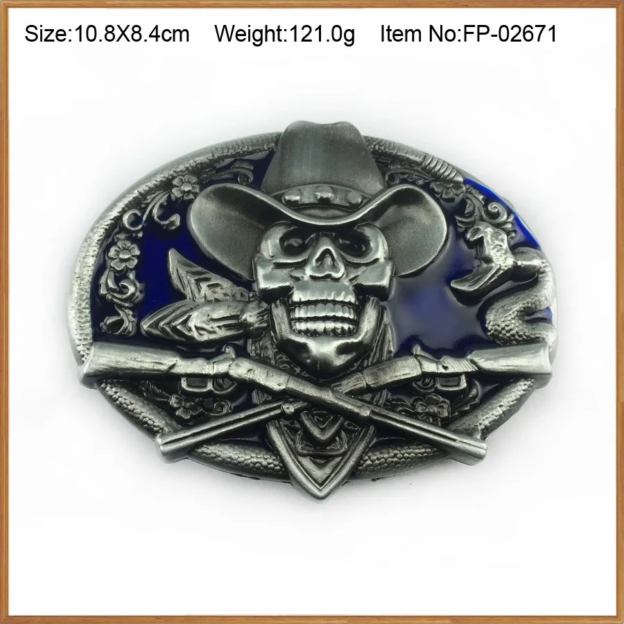 BuckleClub heavy retro BLUE enameled skull jeans gift belt buckle FP-02671 PEWTER FINISH for men 4cm width loop drop shipping | Дом и сад