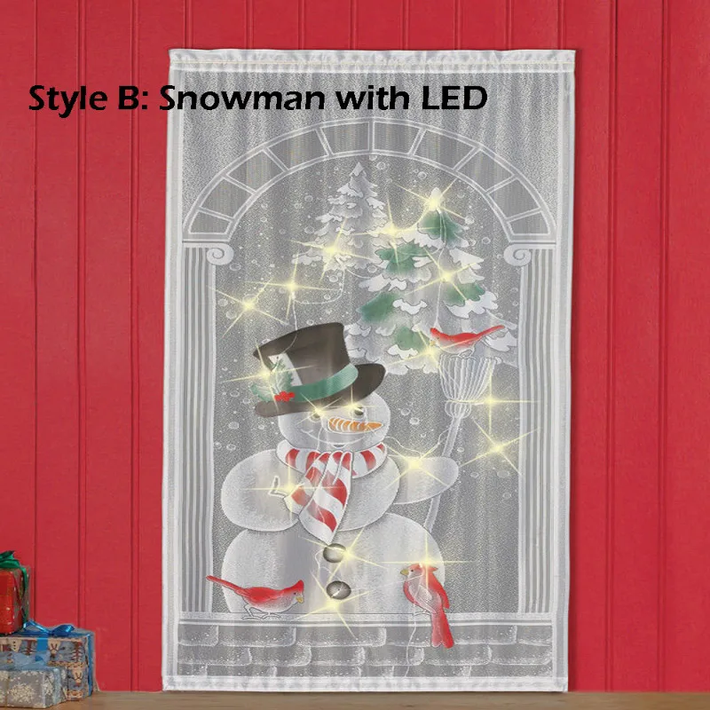 Рождественская кружевная занавеска с рисунком снеговика s светодиодный