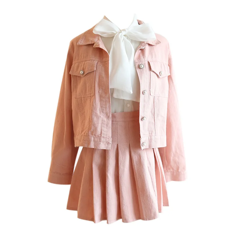 2019 новая Корейская однотонная джинсовая куртка + рубашка с длинными рукавами и