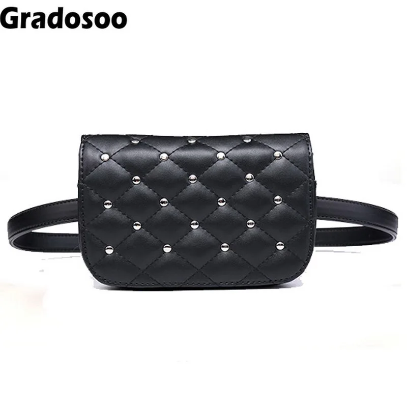 Gradosoo Новая модная черная однотонная кожаная поясная сумка для женщин с