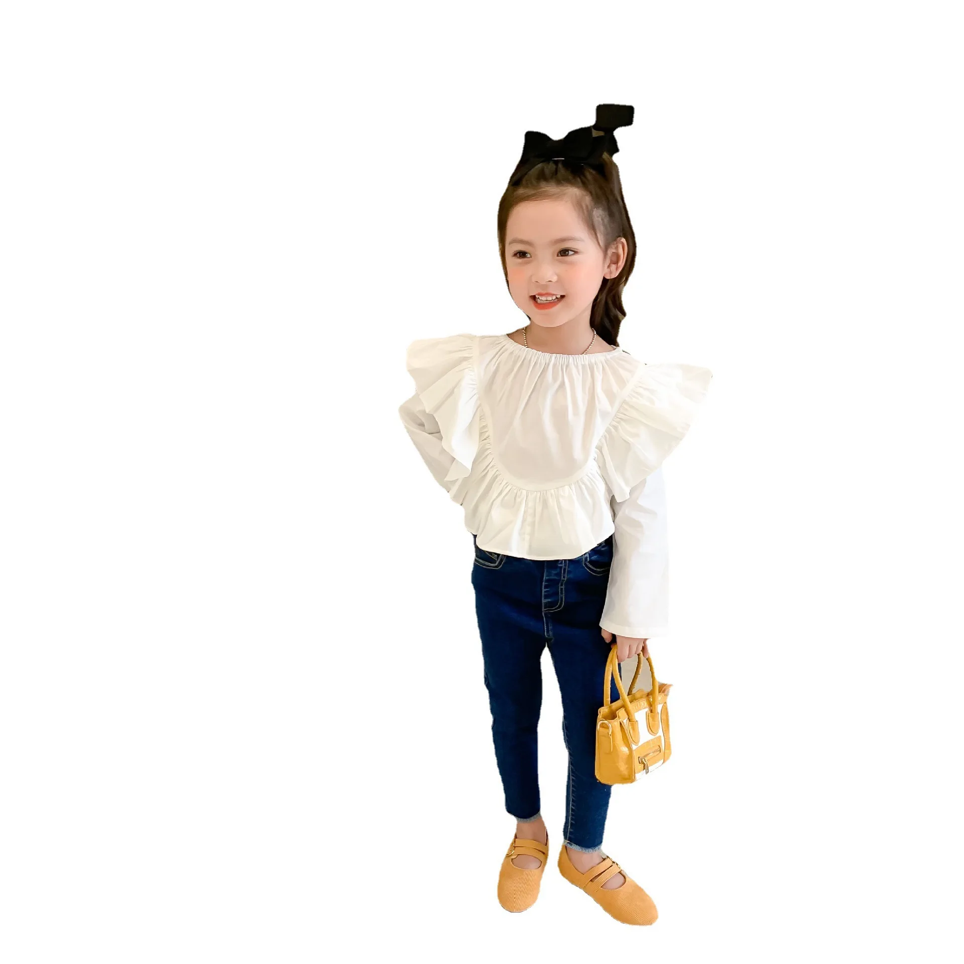

Children's shirt 2021 autumn new Korean girl's big lace solid color shirt Sweet Princess top
