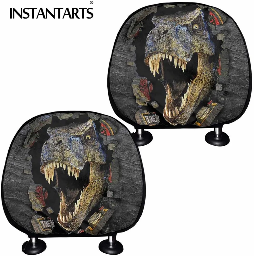 

INSTANTARTS Dinosaur 3D Printing Car Seat Headrest Covers Universal Rest-Cushion Covers Soft Automobiles Seat Neck Rest Covers