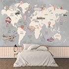 Большие росписи в стиле ретро с изображением карты мира на заказ, расписанные вручную воздушными шарами самолета, детской комнаты, для мальчиков, спальни, декоративные Фотообои