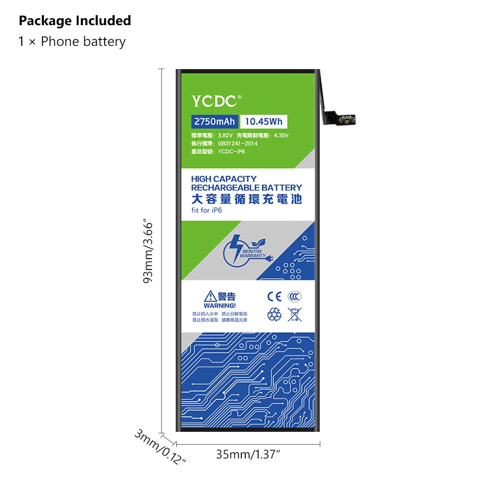YCDC For iPhone 6 Plus 6Plus Battery High Quality Real capacity 3.82V 2750mAh Lithium Polymer Mobile Phone Batteries | Мобильные