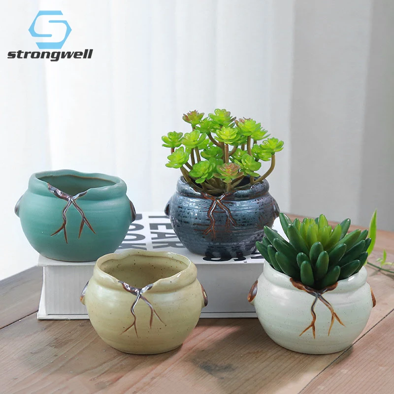 

Strongwell Vintage Cracked Ceramic Flowerpot Handicrafts Mini Potted Desktop Decoration Accessories Succulent Planter Bonsai