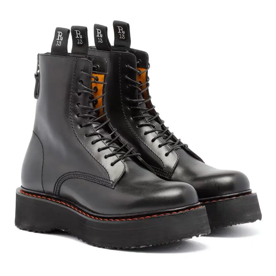 

Bottes Woman Platform Genuine Cow Leather Booties Winter Cross-tied Creepers Brand Designer Back Zipper Motorcycle Boots PDG1930