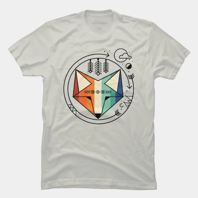 

Summer Fashion Printed men's T-shirt 100% Cotton Colored Geometric Native Fox Art Unique Creative Short Sleeve Graphics