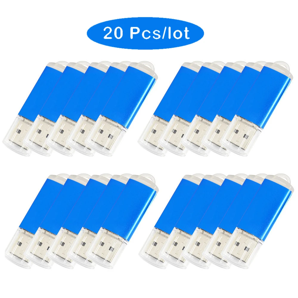 

20PCS/lot Flash Memory Drive Rectangle 128GB Memory Flash Stick Large Capacity USB 2.0 Pen Drive for Desktop Macbook Tablet Blue