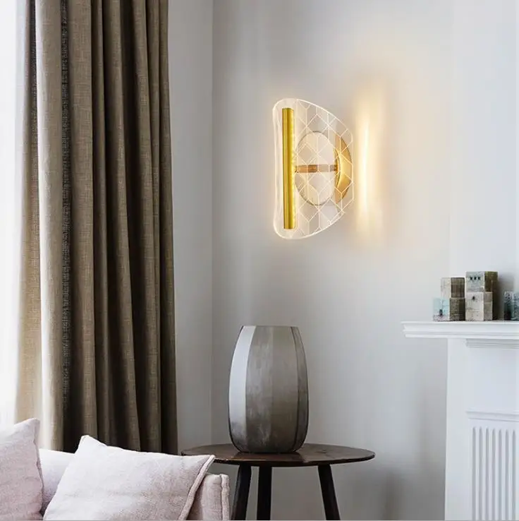 Creative gold simple modern acrylic led wall lamp super bright bedroom bedside TV background | Лампы и освещение