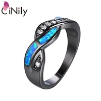 cinily wavy cross blue white created fire opal black gold colour plated rings for women men party gift fashion jewelry ring