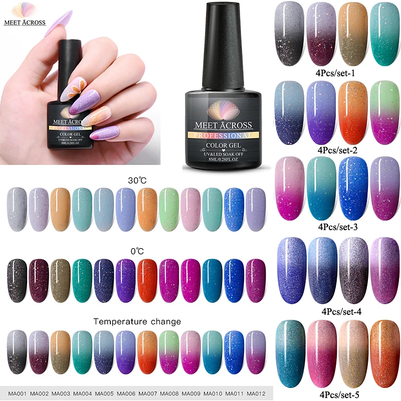 

MEET ACROSS 7mlor 8ml Temperature Change Color Nail Gel Semi Permanant Gel Nail Polish Hybrid Varnish DIY Manicure