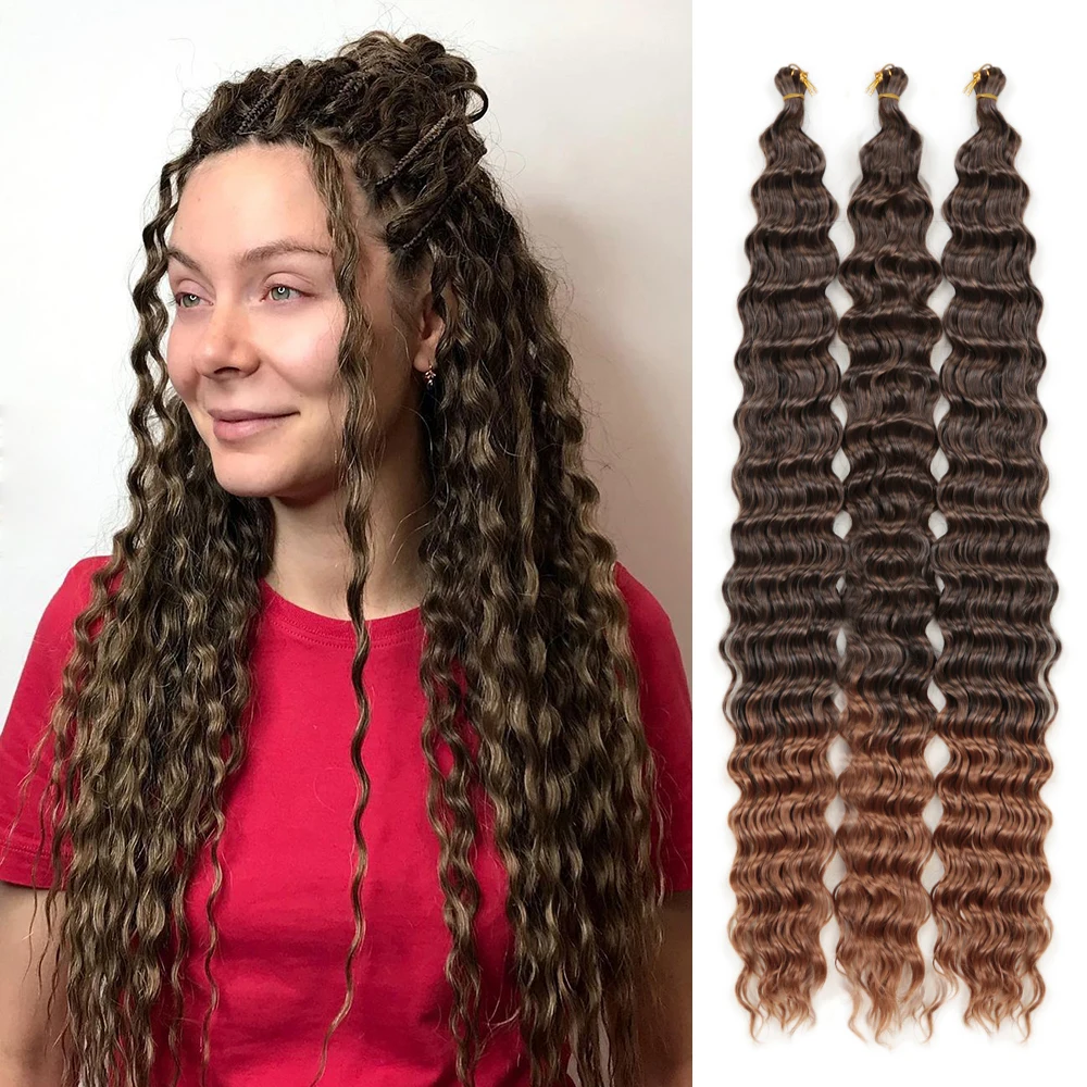 Deep Wave Twist Crochet Hair Long Freetress Synthetic Ombre Braiding Hair Extension Soft Afro Curls High Tempreture Fiber Hair
